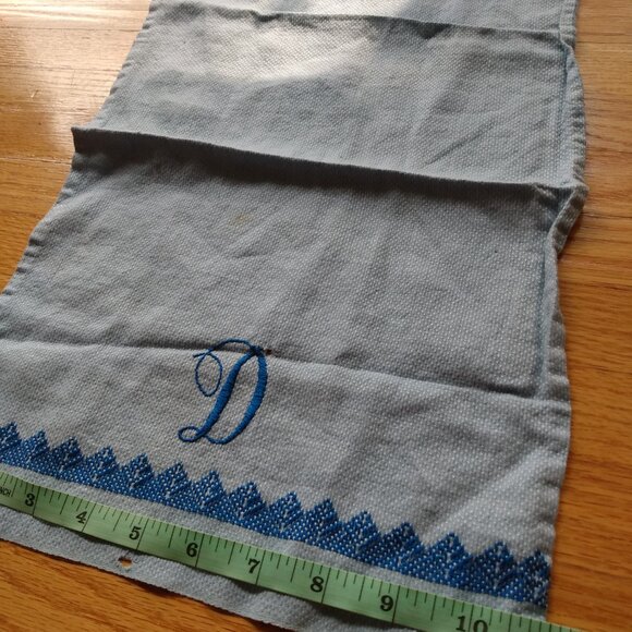 Vintage Monogram D Tea Towel Blue Embroidered Cloth Napkin Doily AS IS DAMAGED - Picture 12 of 13